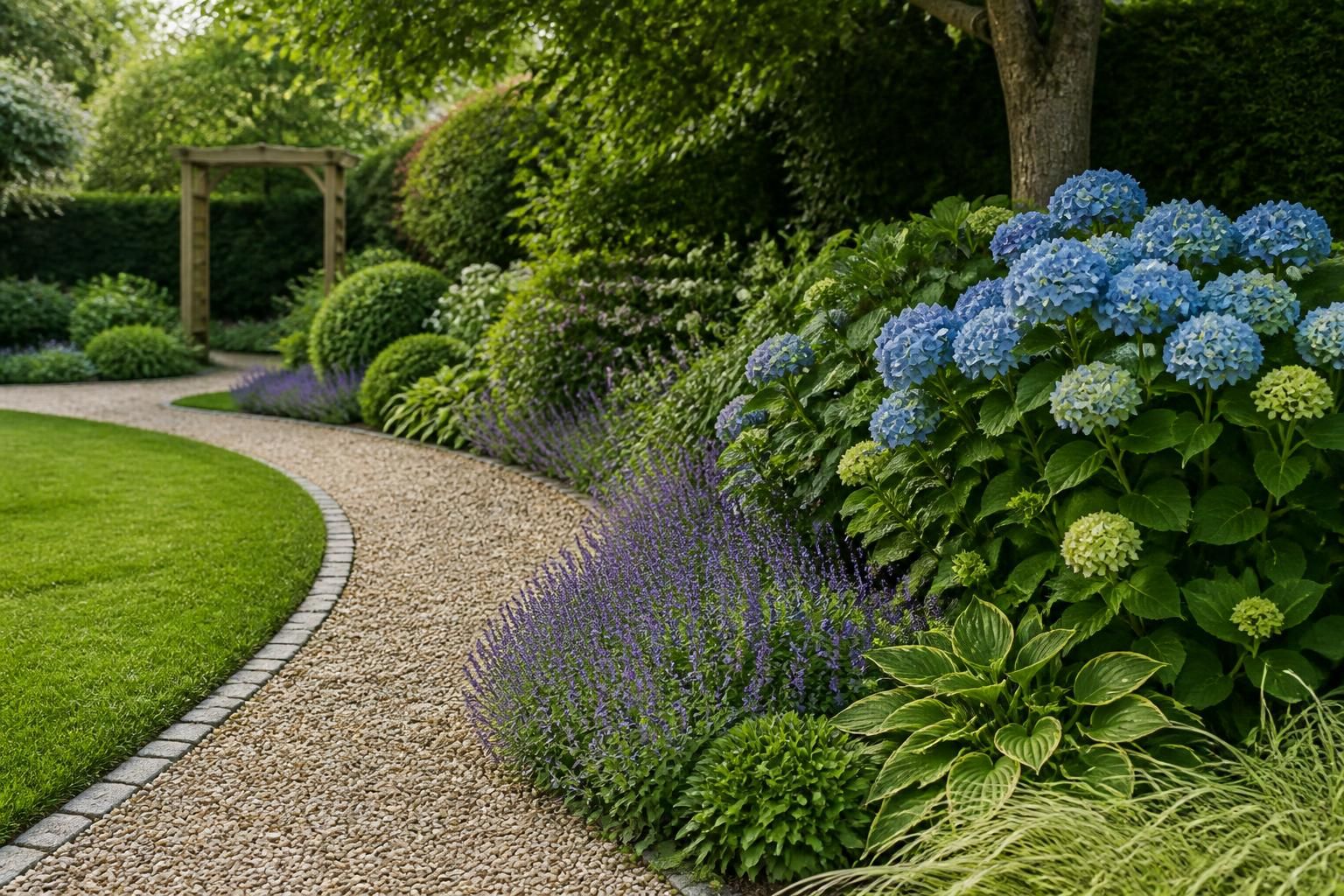 Well-kept garden with tidy edges and healthy planting beds.