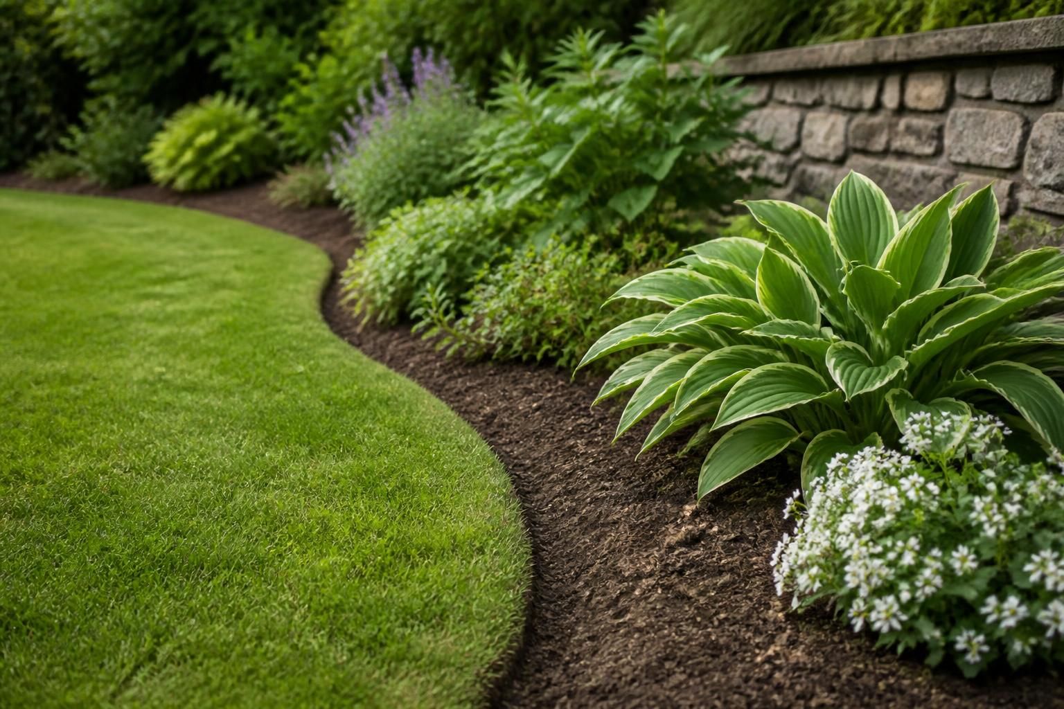 Clean garden after waste removal with tidy lawn edges.
